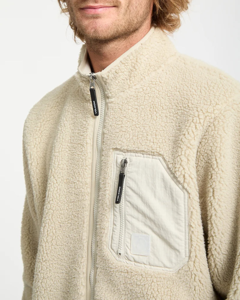 Load image into Gallery viewer, Volcom Men's Muzzer Fuzzar Zip Sherpa Fleece Stone A4832603-STN

