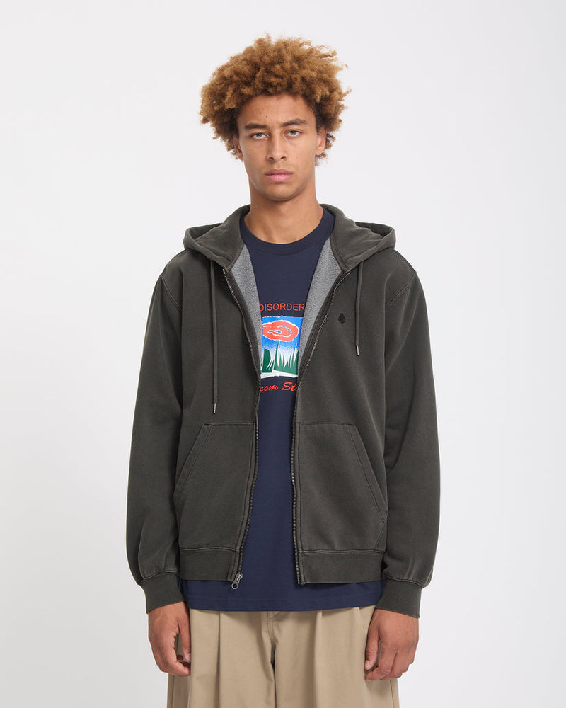 Load image into Gallery viewer, Volcom Men's Single Stone Zip Sweatshirt Rinsed Black A4832606-RIB
