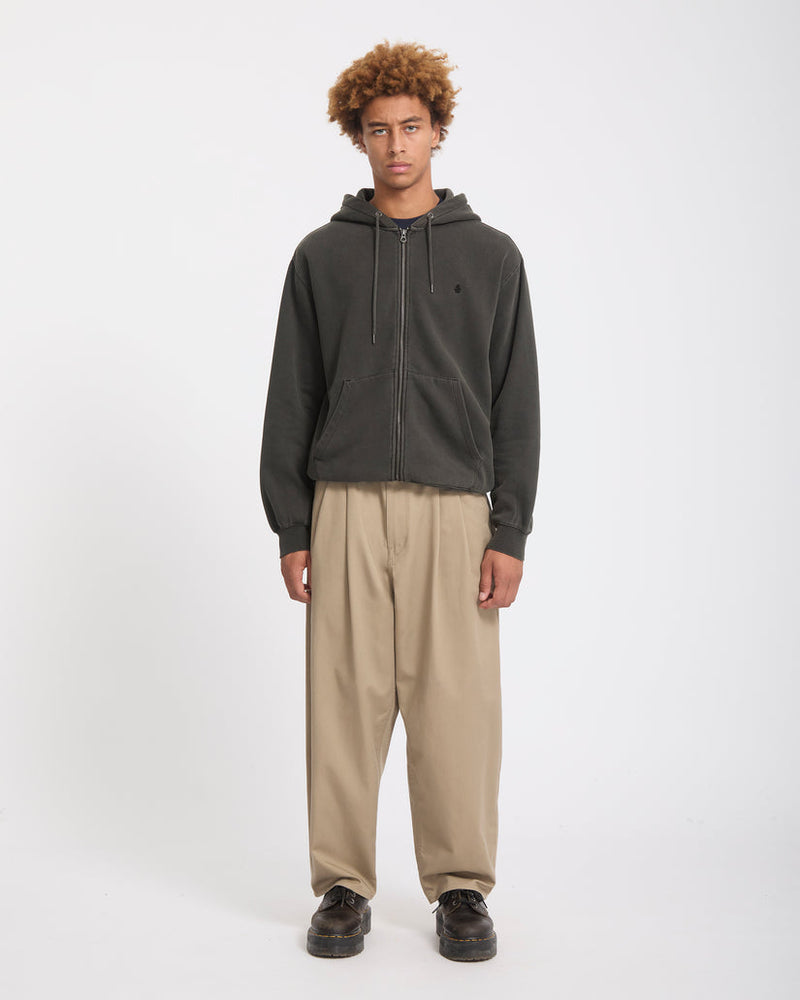 Load image into Gallery viewer, Volcom Men's Single Stone Zip Sweatshirt Rinsed Black A4832606-RIB
