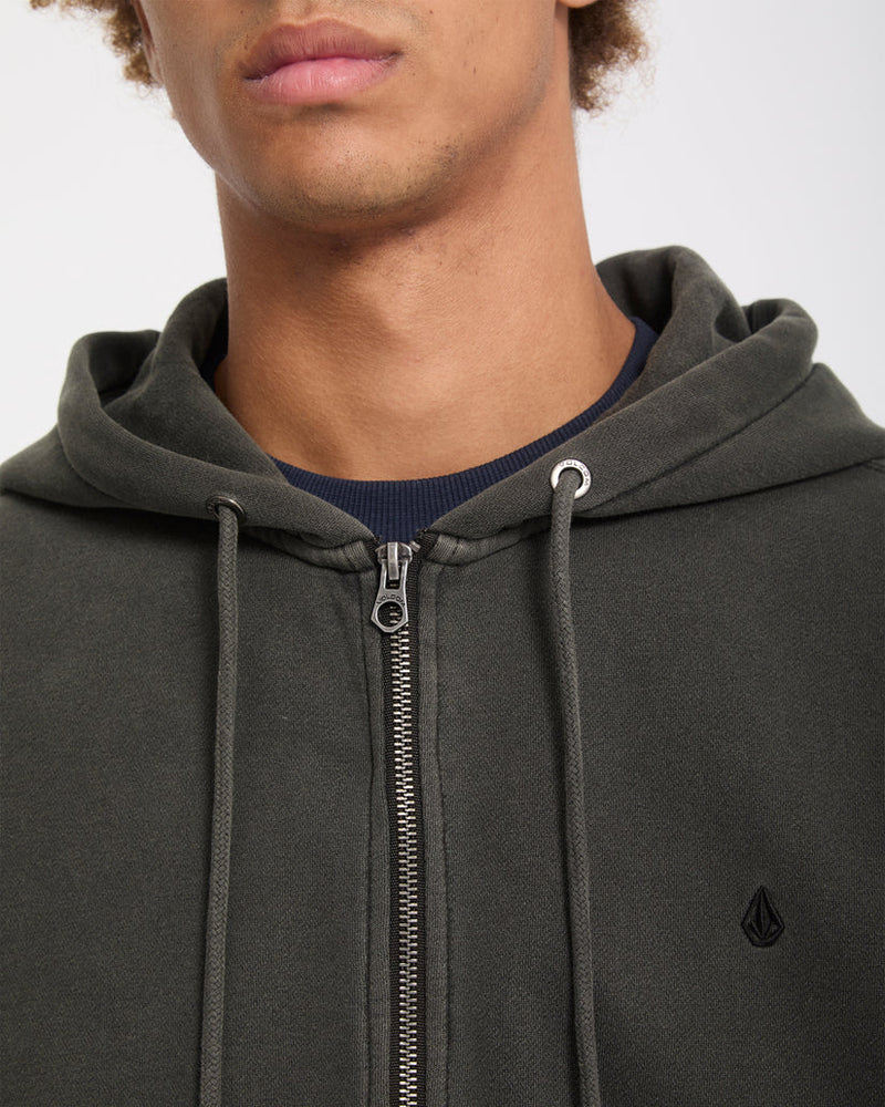 Load image into Gallery viewer, Volcom Men's Single Stone Zip Sweatshirt Rinsed Black A4832606-RIB
