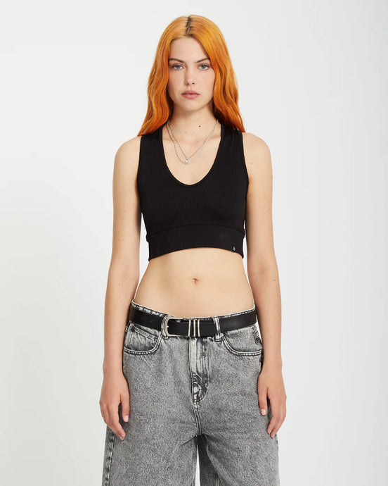 Volcom Women's Gimmestank Rip Top Black B0112507_BLK