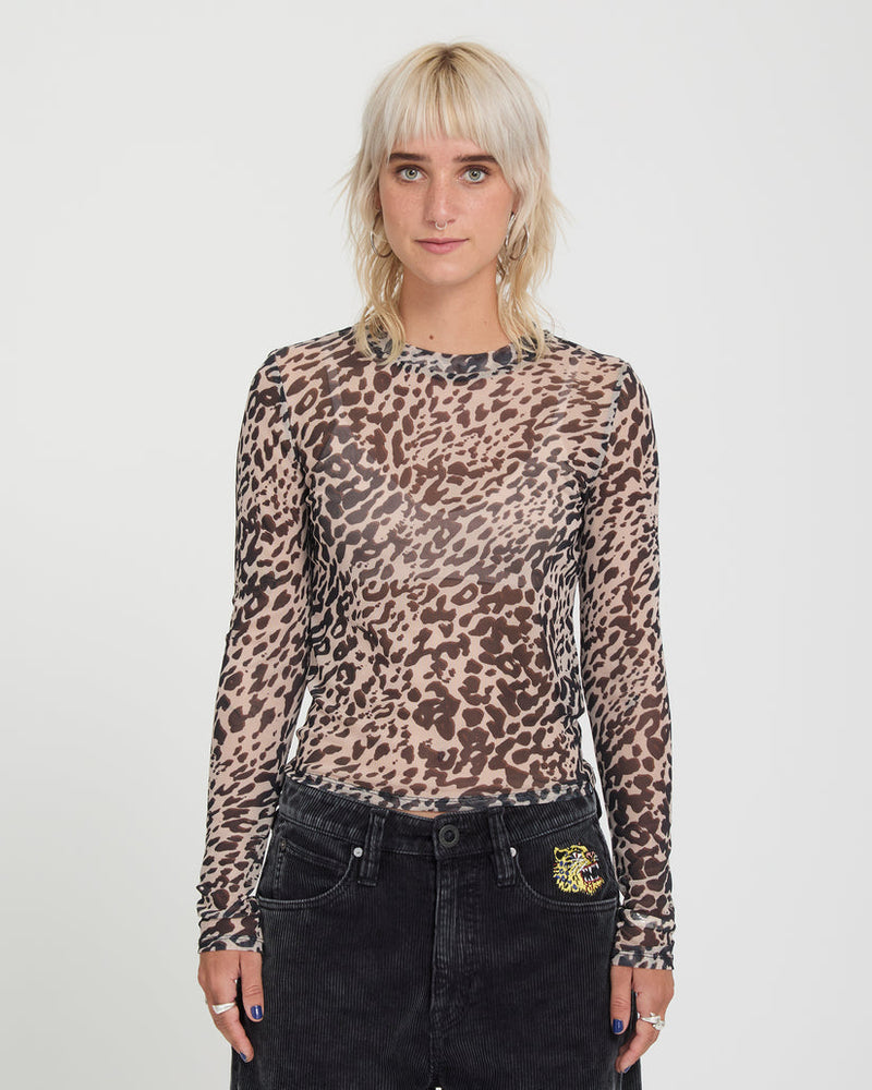 Load image into Gallery viewer, Volcom Women's Tigardi Mesh Top Animal Print B0332601-ANM
