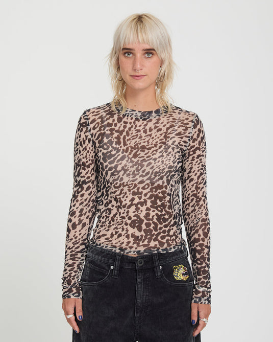 Volcom Women's Tigardi Mesh Top Animal Print B0332601-ANM