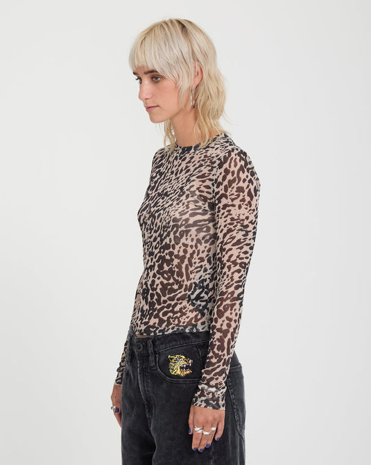 Volcom Women's Tigardi Mesh Top Animal Print B0332601-ANM