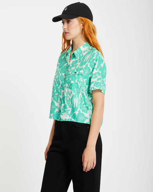 Volcom Women's Alix 2 Short Sleeve Shirt Jade B0412505_JDE