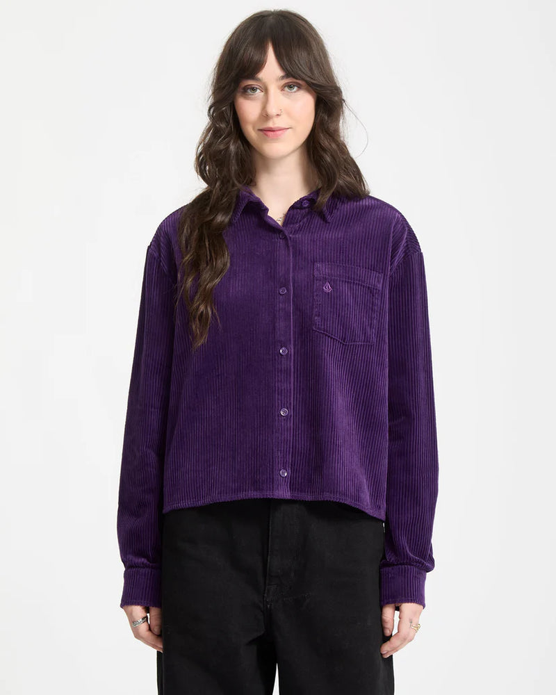 Load image into Gallery viewer, Volcom Womens&#39; Weellow Corduroy Shirt Acai B0532404_ACI
