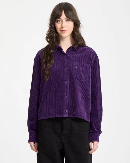 Volcom Womens' Weellow Corduroy Shirt Acai B0532404_ACI