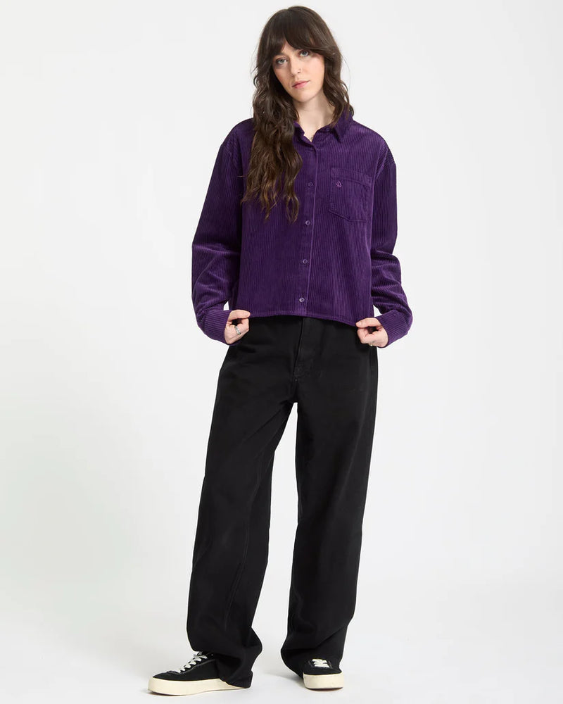 Load image into Gallery viewer, Volcom Womens&#39; Weellow Corduroy Shirt Acai B0532404_ACI
