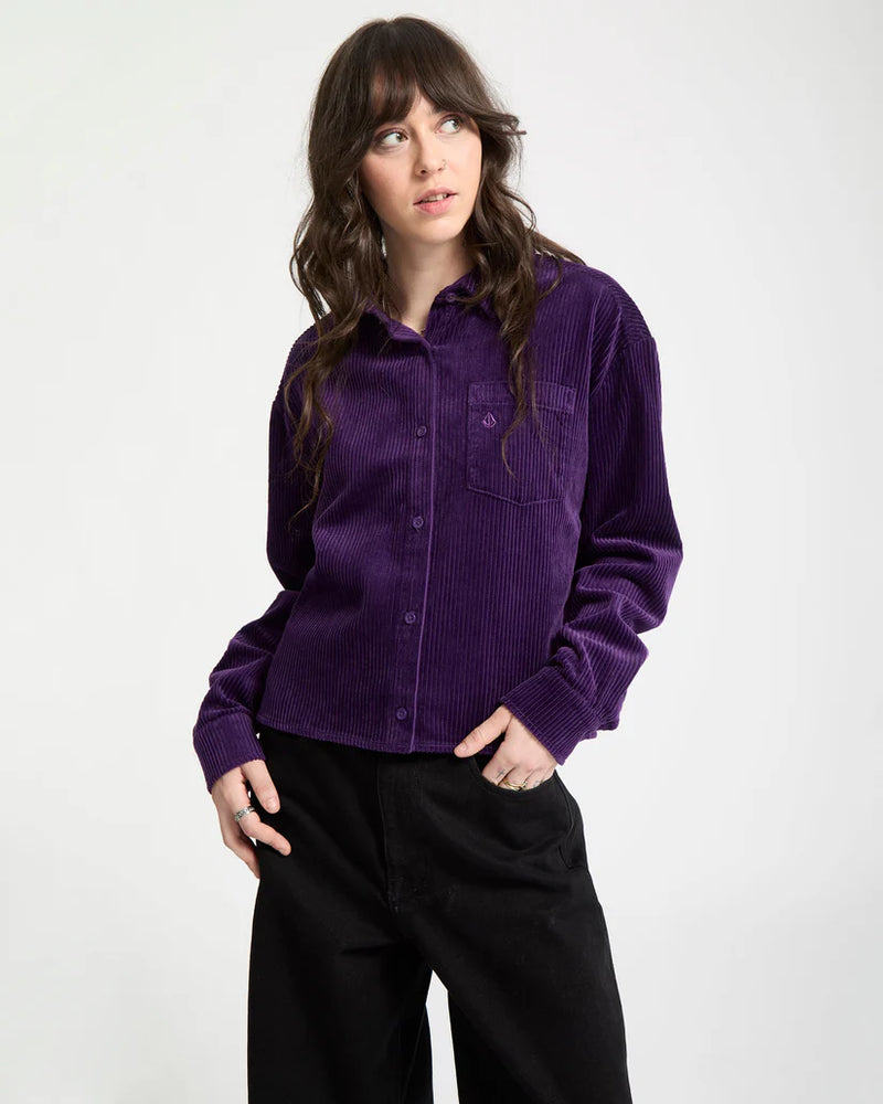Load image into Gallery viewer, Volcom Womens&#39; Weellow Corduroy Shirt Acai B0532404_ACI
