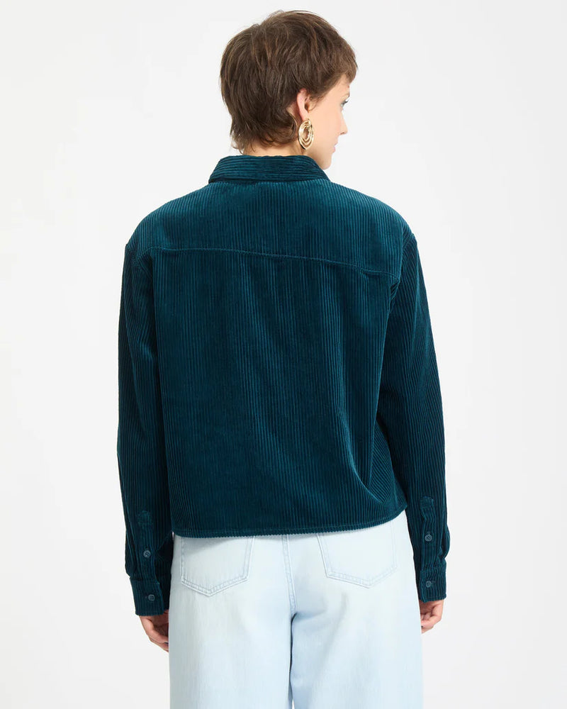 Load image into Gallery viewer, Volcom Womens&#39; Weellow Corduroy Shirt Emerald Green B0532404_EMG
