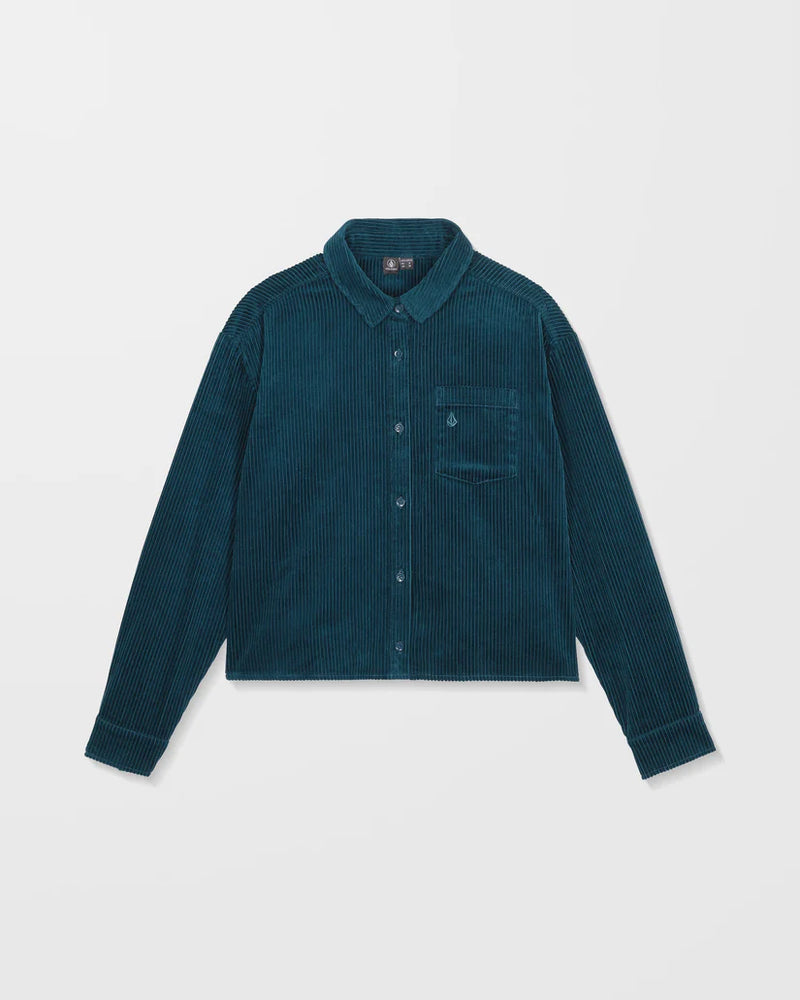 Load image into Gallery viewer, Volcom Womens&#39; Weellow Corduroy Shirt Emerald Green B0532404_EMG
