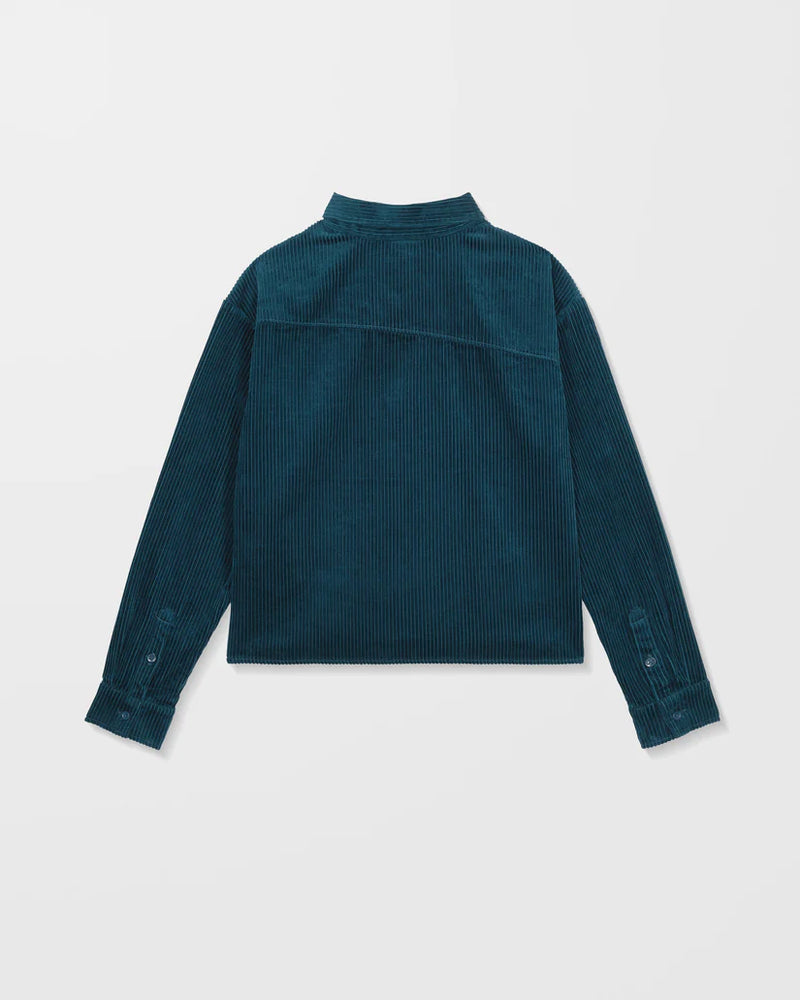 Load image into Gallery viewer, Volcom Womens&#39; Weellow Corduroy Shirt Emerald Green B0532404_EMG
