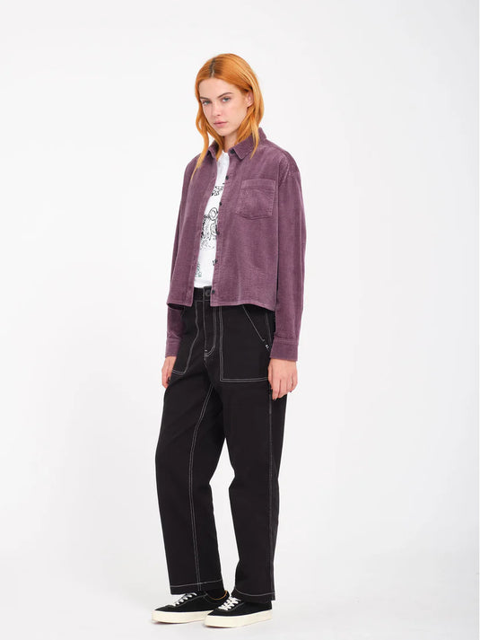 Volcom Women's Weelow Corduroy Shirt Vintage Violet B0532404_ACI