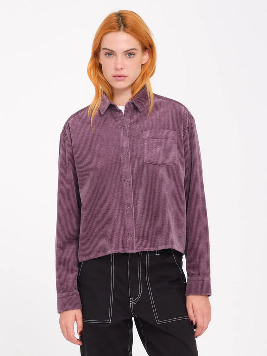 Volcom Women's Weelow Corduroy Shirt Vintage Violet B0532404_ACI