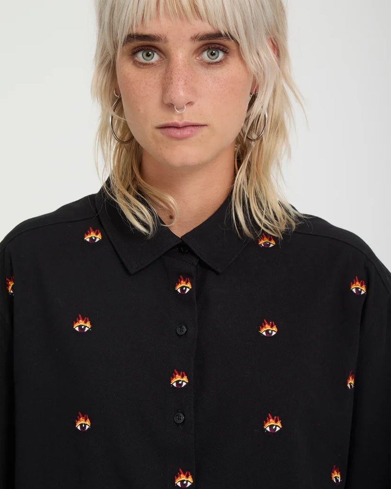 Load image into Gallery viewer, Volcom Women's Ozzy Shirt Black B0532602-BLK
