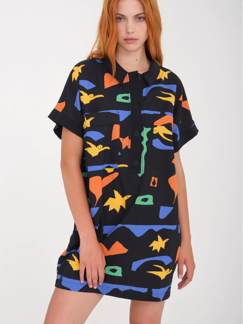 Load image into Gallery viewer, Volcom Women&#39;s Arthur Longo Relaxed Fit Dress Black B1312415_BLK
