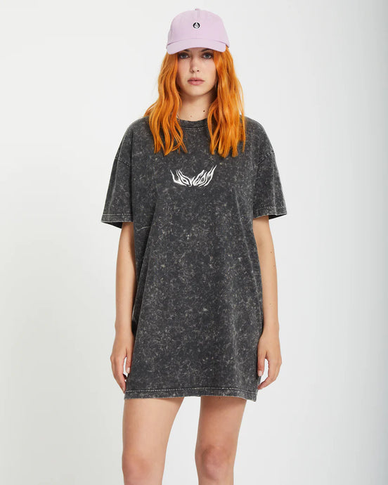 Volcom Women's Alix Short Sleeve Tee Dress Vintage Black B1312513_VBK