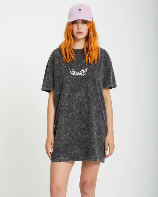 Volcom Women's Alix Short Sleeve Tee Dress Vintage Black B1312513_VBK