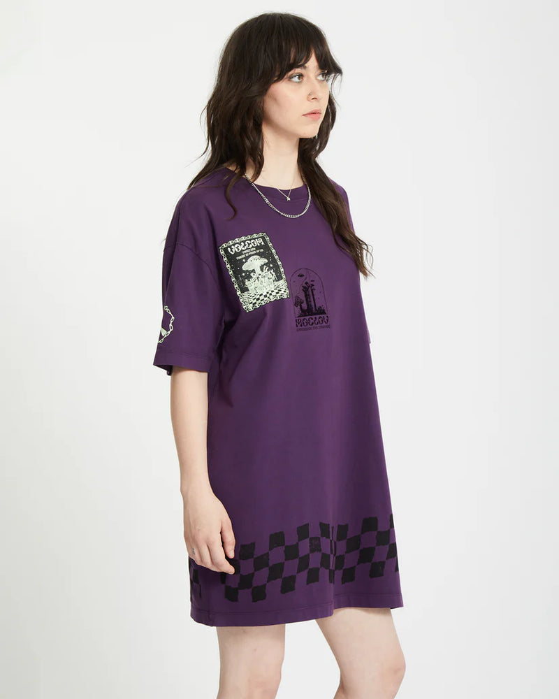 Load image into Gallery viewer, Volcom Women&#39;s Filip Rygalski Tee Dress Grape Royale B1312516_GPR
