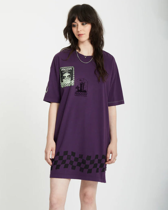 Volcom Women's Filip Rygalski Tee Dress Grape Royale B1312516_GPR