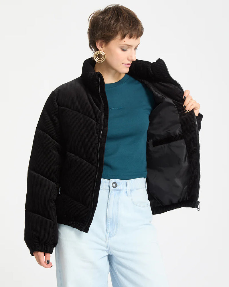 Load image into Gallery viewer, Volcom Women&#39;s Cord N Stone Puff Jacket Black B1732502_BLK
