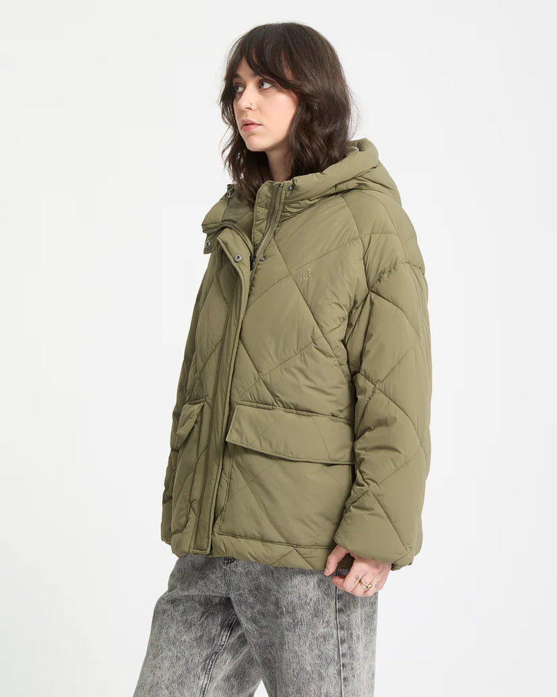 Load image into Gallery viewer, Volcom Women&#39;s Out Of Boxy Puff Jacket Wintermoss B1732503-WMS
