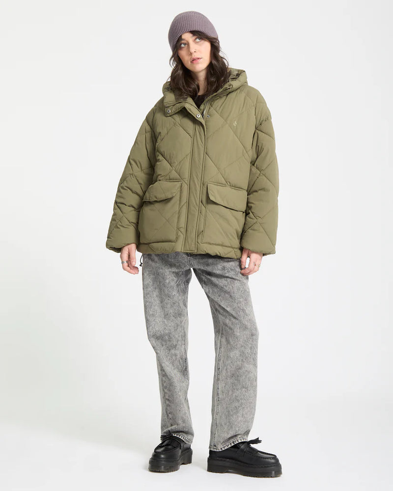 Load image into Gallery viewer, Volcom Women&#39;s Out Of Boxy Puff Jacket Wintermoss B1732503-WMS
