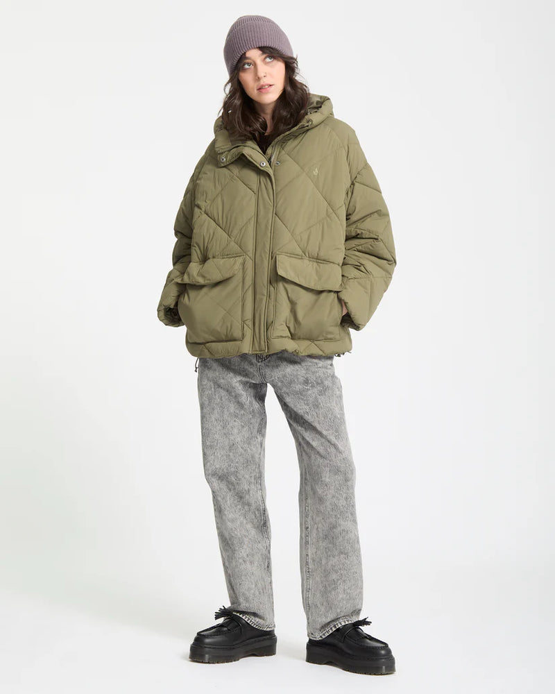 Load image into Gallery viewer, Volcom Women&#39;s Out Of Boxy Puff Jacket Wintermoss B1732503-WMS

