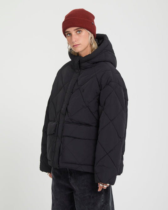 Volcom Women's Out Of Boxy Puff Jacket Black B1732603-BLK