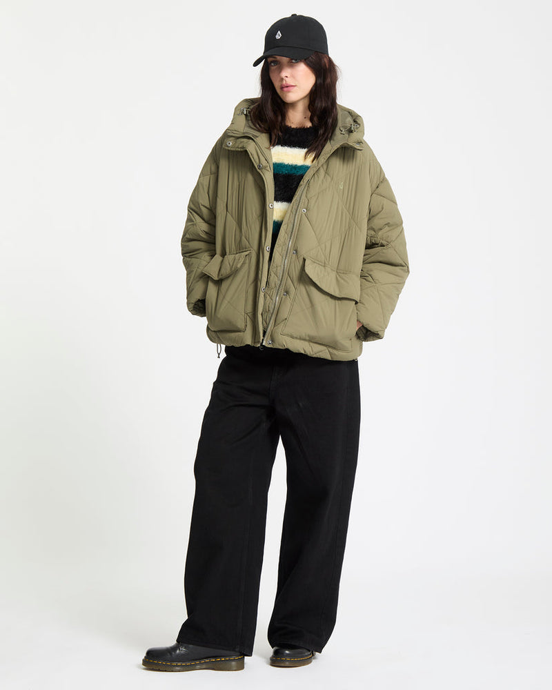 Load image into Gallery viewer, Volcom Women's Out Of Boxy Puff Jacket Wintermoss B1732603-WMS
