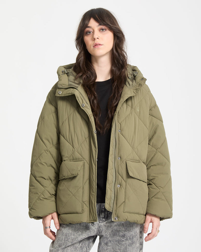 Load image into Gallery viewer, Volcom Women's Out Of Boxy Puff Jacket Wintermoss B1732603-WMS
