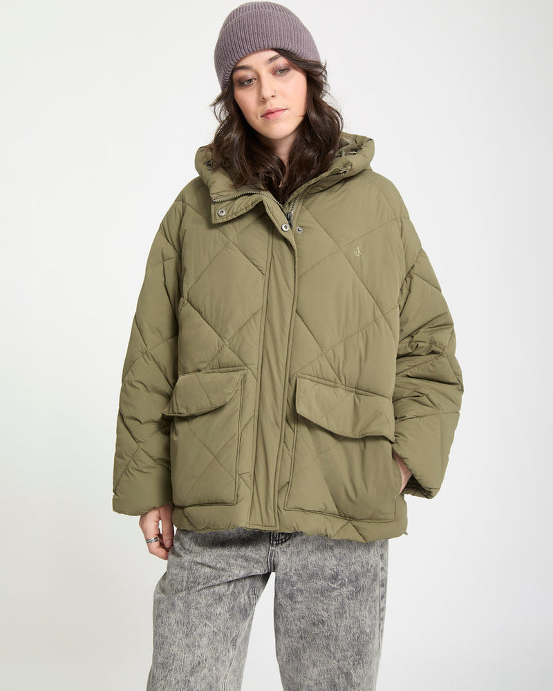 Load image into Gallery viewer, Volcom Women's Out Of Boxy Puff Jacket Wintermoss B1732603-WMS
