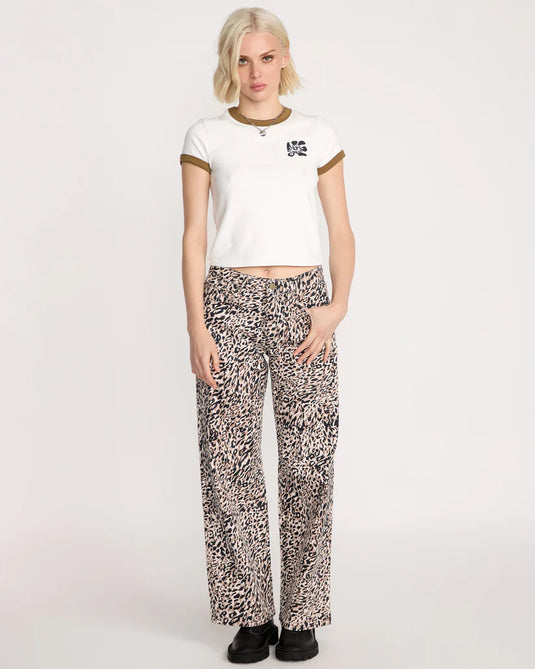 Volcom Womens' Stoned Boyfriend Lowrise Jeans Animal Print B1932503_ANM