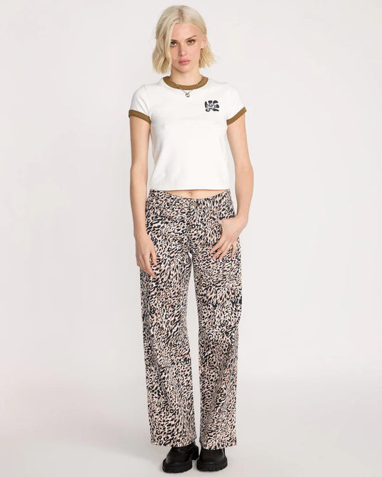 Volcom Women's Stoned Boyfriend Lowrise Jeans Animal Print B1932503_ANM