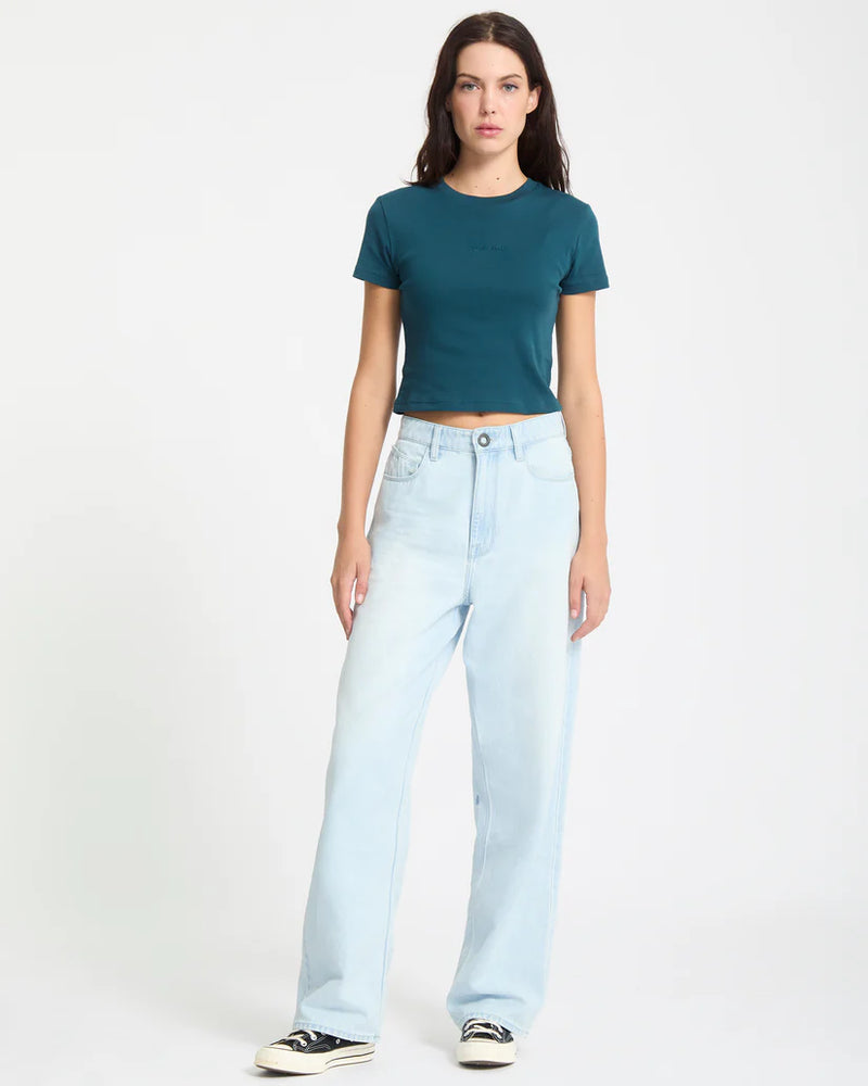 Load image into Gallery viewer, Volcom Women&#39;s Weellow II Denim Pants Bleached Aqua B1932505-BLA
