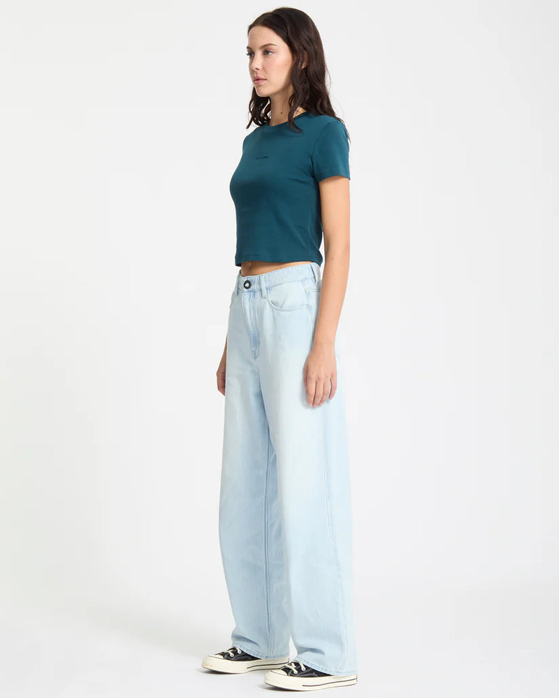 Load image into Gallery viewer, Volcom Women&#39;s Weellow II Denim Pants Bleached Aqua B1932505-BLA
