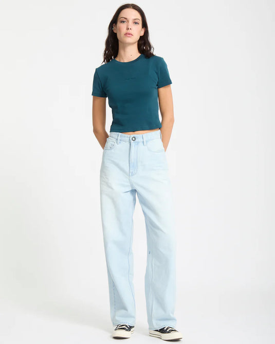 Volcom Women's Weellow II Denim Pants Bleached Aqua B1932505-BLA