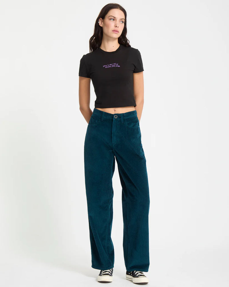 Load image into Gallery viewer, Volcom Women&#39;s Weellow II Corduroy Pants Emerald Green B1932506-EMG
