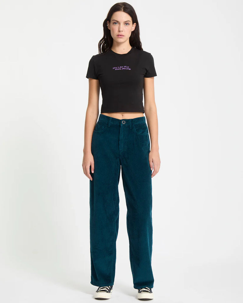 Load image into Gallery viewer, Volcom Women&#39;s Weellow II Corduroy Pants Emerald Green B1932506-EMG
