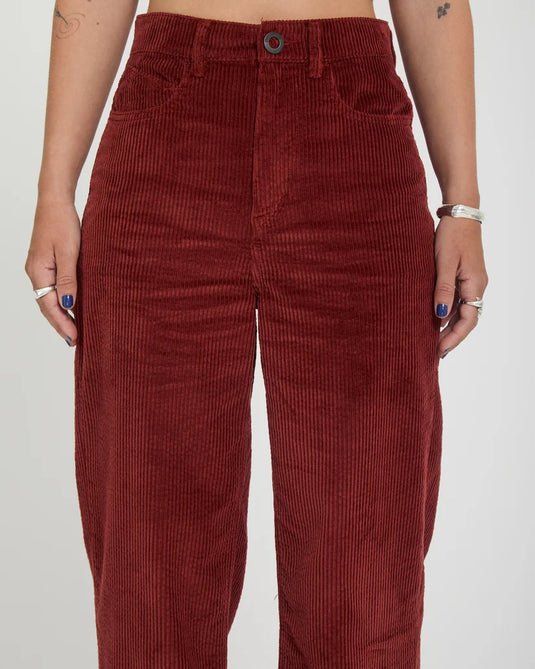 Volcom Women's Weellow II Corduroy Trousers Brick B1932601-BRK