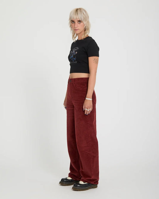 Volcom Women's Weellow II Corduroy Trousers Brick B1932601-BRK