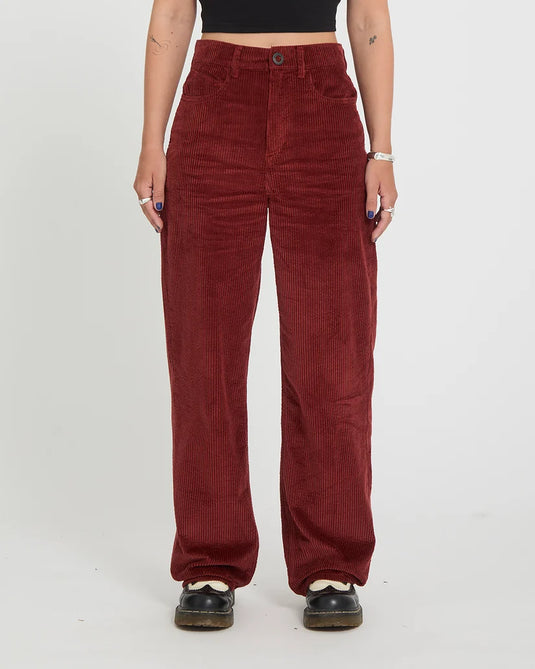 Volcom Women's Weellow II Corduroy Trousers Brick B1932601-BRK