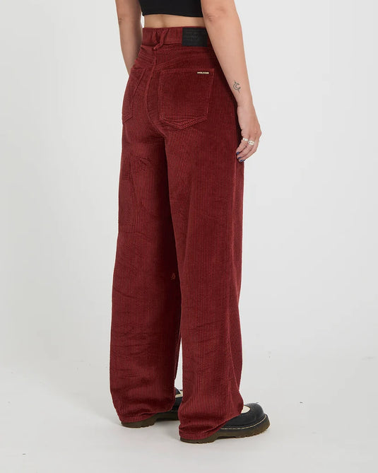Volcom Women's Weellow II Corduroy Trousers Brick B1932601-BRK
