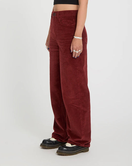 Volcom Women's Weellow II Corduroy Trousers Brick B1932601-BRK