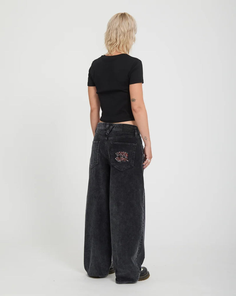 Load image into Gallery viewer, Volcom Women's Ozzy Corduroy Trousers Light Acid Black B1932603-LAB
