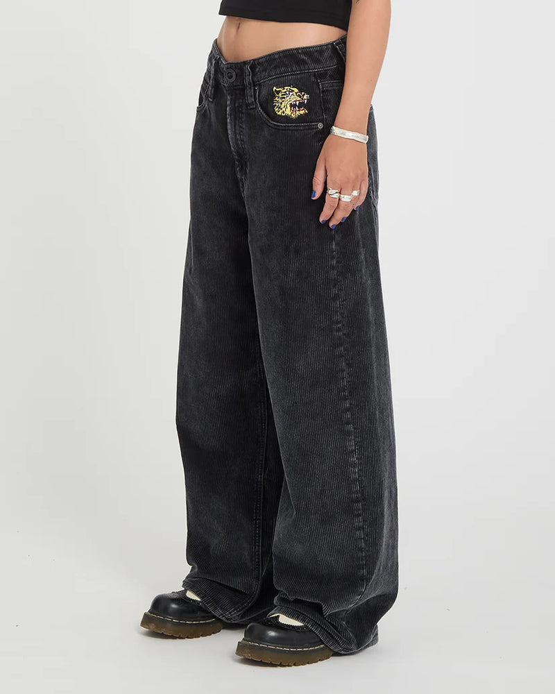 Load image into Gallery viewer, Volcom Women's Ozzy Corduroy Trousers Light Acid Black B1932603-LAB
