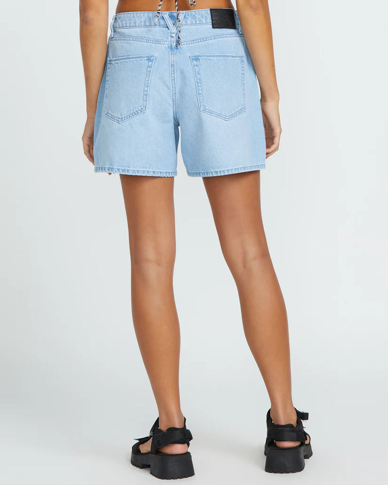 Load image into Gallery viewer, Volcom Women&#39;s Stoned Boyfriend Shorts Blue Bird B2012500_BRB

