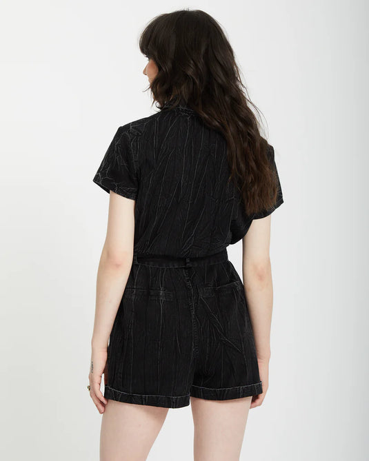 Volcom Women's Asphalt Romper Black Marble Wash B2812402_BLM