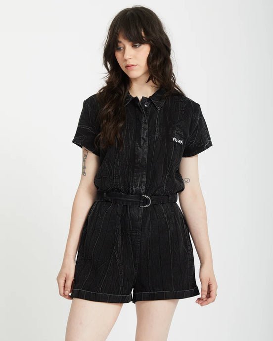 Volcom Women's Asphalt Romper Black Marble Wash B2812402_BLM