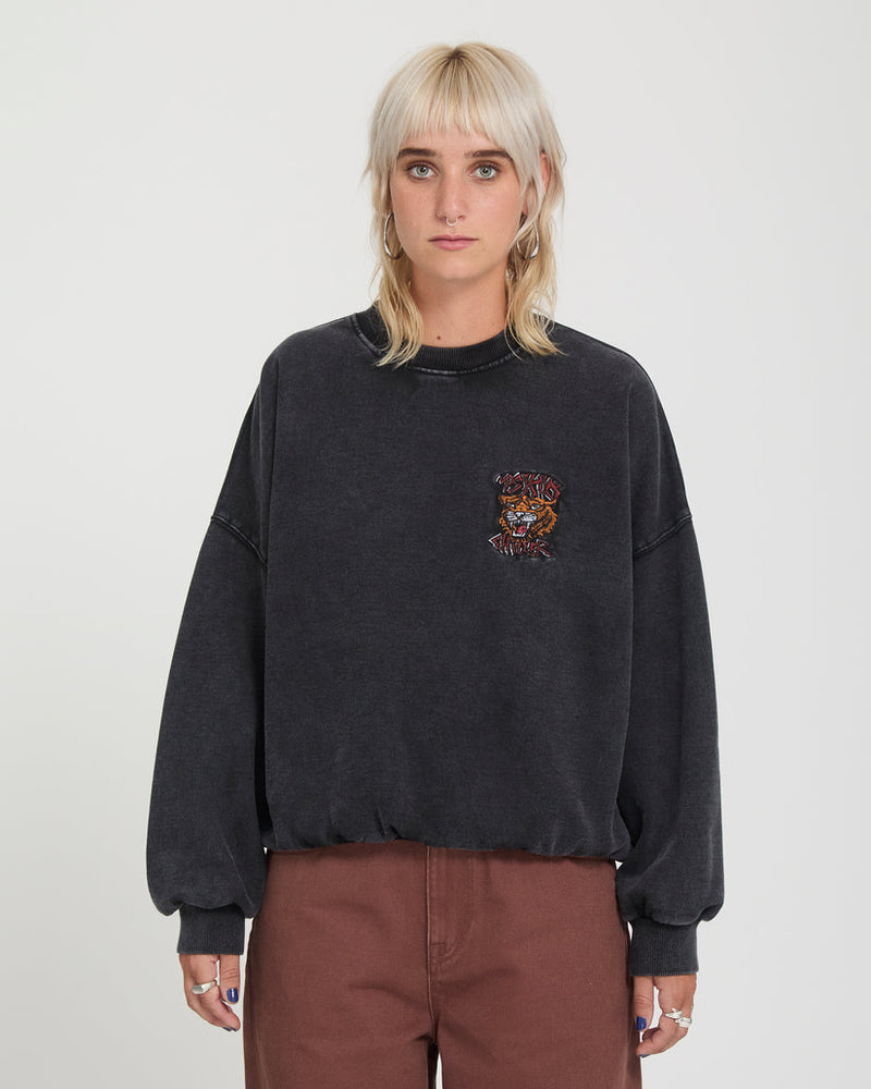 Load image into Gallery viewer, Volcom Women's Ozzy Sweatshirt Vintage Black B4632605-VBK
